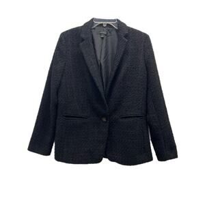 Ann Taylor Tweed Jacket Blazer Size 10 Black Lined One Button